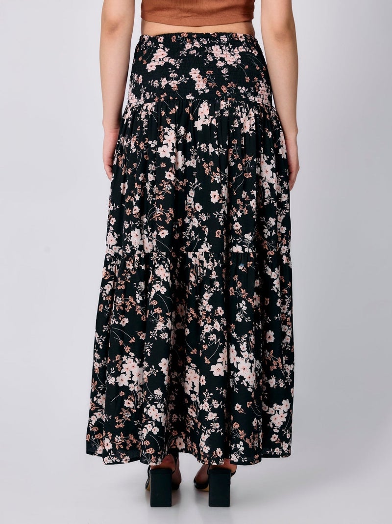 OUTZIDR Black Three Tired Midi Skirt Printed - Image 2